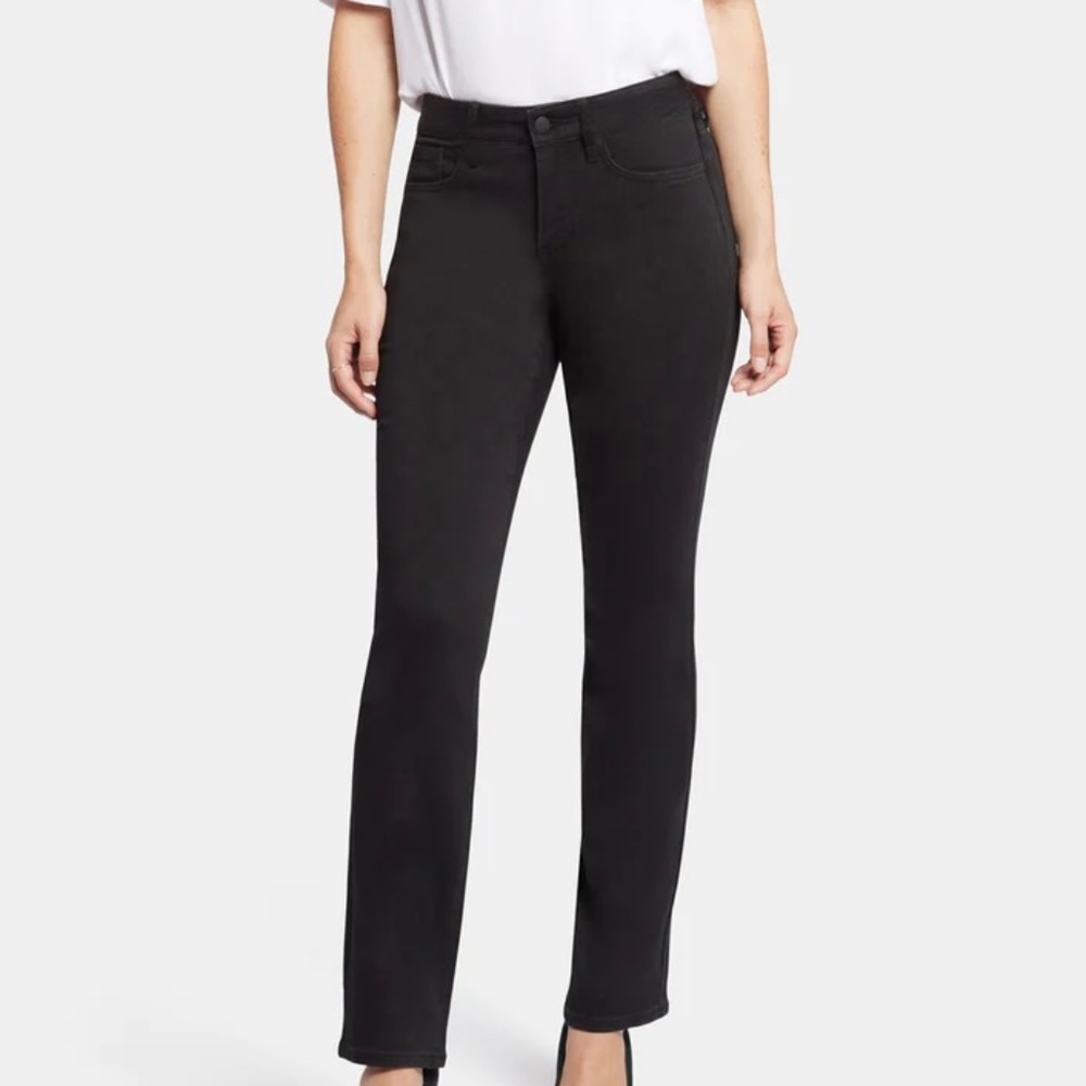 NYDJ Black Leggings/Pant Straight Rich Ponte Stretch Zip Close Back Pocket NWOT - Picture 3 of 6